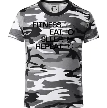 Chlapecké tričko Fitness Eat Sleep Repeat - Dětské maskáčové triko - 134 cm/8 let ( Šedý maskáč )