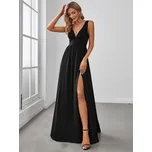 Maxi šaty s hlubokým výstřihem a rozparkem Barva: Černá, Velikost: XS