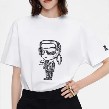 Dámské tričko Dámské bílé triko Karl Lagerfeld - Velikost M, Barva Bílá 56298 M21L1722