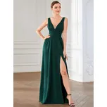 Maxi šaty s hlubokým výstřihem a rozparkem Barva: Tmavě Zelená, Velikost: 6XL