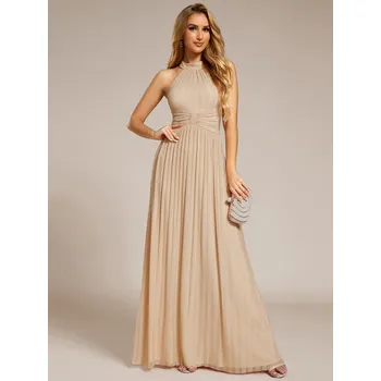 Dámské šaty Třpytivé společenské večerní šaty s ohlávkou Barva: Šampaňská, Velikost: 5XL