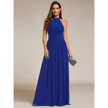 Dámské šaty Třpytivé společenské večerní šaty s ohlávkou Barva: Safírová, Velikost: 8XL