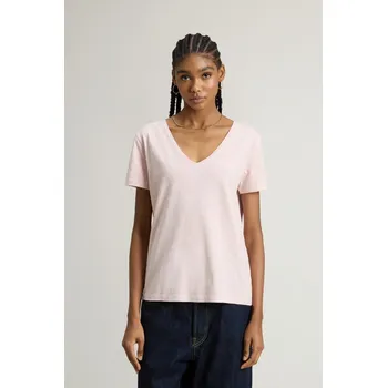 Dámské tričko TRIČKO WOOLRICH SLUB COTTON V-NECK ROSE SMOKE