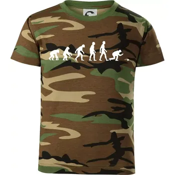 Chlapecké tričko Evoluce petanque - Dětské maskáčové triko - 134 cm/8 let ( Hnědý maskáč )