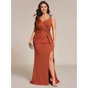 Dámské šaty Třpytivé večerní šaty s rozparkem Barva: Oranžová, Velikost: 8XL