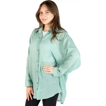 Dámská halenka Zelená bavlněná dámská košile Savitree Dark Celadon, jednobarevná, Sittar UNI