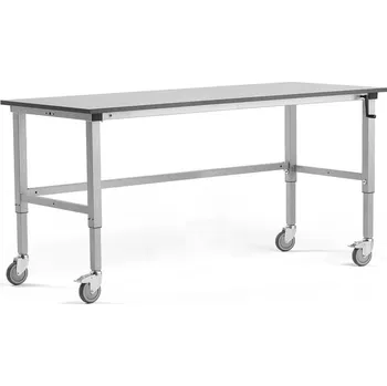 Dílenský stůl Mobilní pracovní stůl MOTION, manuálně nastavitelná výška, 2000x800 mm, 150 kg, šedá