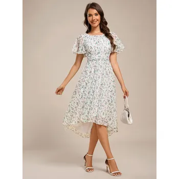 Dámské šaty Svatební šaty pro hosty midi s volánkovým rukávem Barva: Zelená, Velikost: 8XL