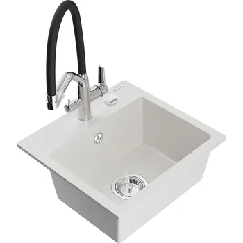 Granitový dřez MEXEN/S - Milo granitový dřez 1-miska včetně baterie Duo, bílá 6505-20-671701-07