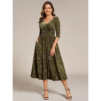 Dámské šaty Žakárové sametové svatební šaty pro hosty Barva: Olivová, Velikost: 9XL