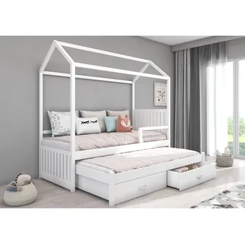 Postel ADRK Rozkládací postel JONASZEK, CH-Jon-W-190+M-E229, 180x80 cm se zábradlím a matrací, bílá