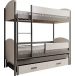ADRK Rozkládací patrová postel LEIA, CH-LEI-WG-200-M, 200x90 cm se zábradlím a matrací, šedá/bílá