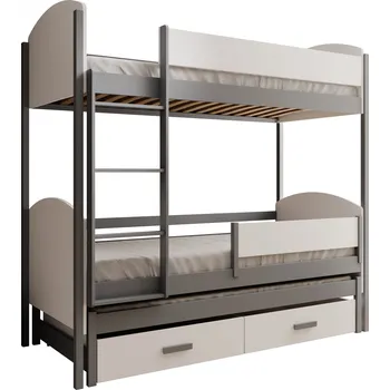 Postel ADRK Rozkládací patrová postel LEIA, CH-LEI-WG-200-M, 200x90 cm se zábradlím a matrací, šedá/bílá