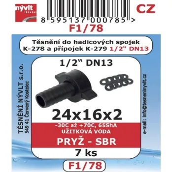 Těsnění Nývlt Sada 24x16x2mm těsnění hadicových spojek DN13 pryž SBR 7ks