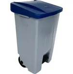 Denox nášlapný odpadkový koš na tříděný odpad 80 L, modré víko, plastový s kolečky