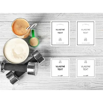 Samolepky na fitness potraviny s vlastním textem | DomaLEP varianta: PRŮHLEDNÁ - š. 5 cm x v. 5 cm - tučné písmo