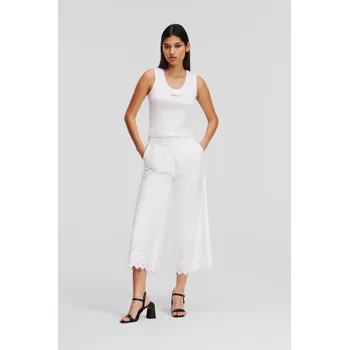 Dámské kalhoty KALHOTY KARL LAGERFELD EMBROIDERED PANTS WHITE