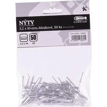 Nýt Nýty LOBSTER 3,2x10mm, sada 50ks, hliníkové