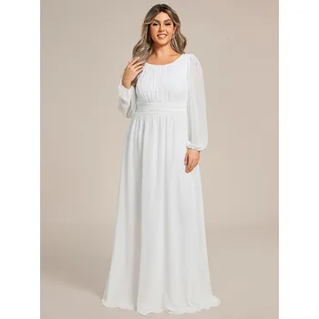 Dámské šaty Šaty svatební s kulatým výstřihem a dlouhými lucernovými rukávy Barva: Bílá, Velikost: 5XL