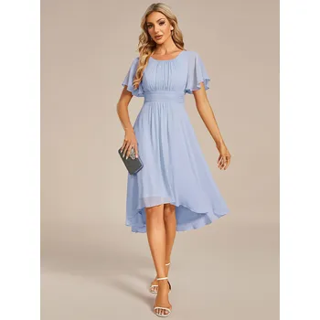 Dámské šaty Svatební šaty pro hosty midi s volánkovým rukávem Barva: Modrá, Velikost: 5XL