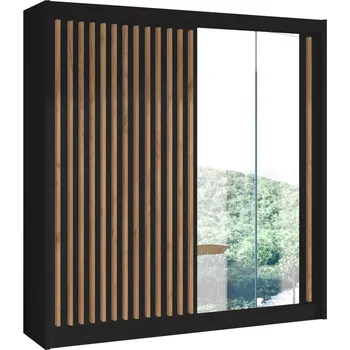 Šatní skříň Šatní skříň se zrcadlem SANTINO 203x215 cm černá/dub craft