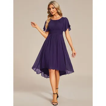Dámské šaty Svatební šaty pro hosty midi s volánkovým rukávem Barva: Fialová, Velikost: 9XL