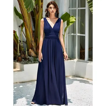 Dámské šaty Elegantní maxi šaty s řasením v pase Barva: Tmavě Modrá, Velikost: 6XL