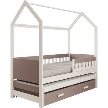 Postel ADRK Rozkládací postel JASPIS, CH-JAS-WT-200-M, 200x90 cm se zábradlím a matrací, bílá/truffle