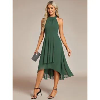 Dámské šaty Asymetrické šifonové šaty s ohlávkovým výstřihem Barva: Mátová, Velikost: XL