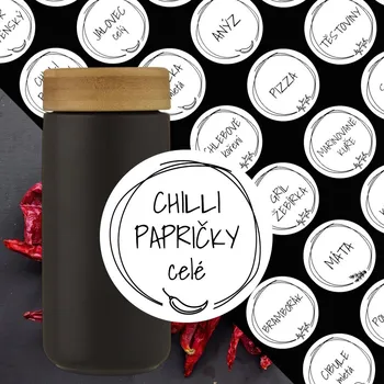 Samolepící etiketa etikety na kořenky kulaté boho bílé - sada B (35 ks)