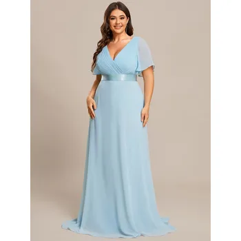 Dámské šaty Svatební šifonové šaty s obálkovým výstřihem Barva: Modrá, Velikost: 6XL