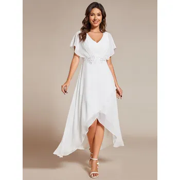 Dámské šaty Šifonové večerní šaty s krátkými rukávy Barva: Bílá, Velikost: 8XL