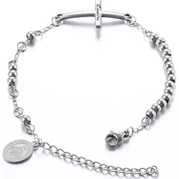 Náramek Dámský náramek z chirurgické oceli Cross s medailonkem stříbrný