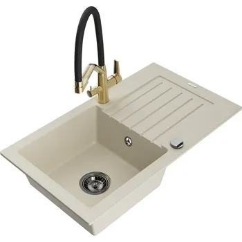 MEXEN/S - Pablo granitový dřez s odkapávačem včetně baterie Duo, béžová 6510-69-671701-57-B