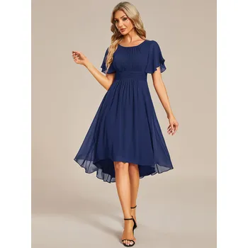 Dámské šaty Svatební šaty pro hosty midi s volánkovým rukávem Barva: Tmavě Modrá, Velikost: 9XL