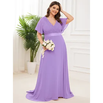 Dámské šaty Plesové a svatební šaty s výstřihem do V Barva: Levandulová, Velikost: 6XL