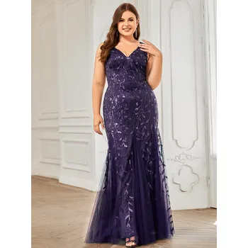 Dámské šaty Sexy flitrové maxi šaty mořska panna s dvojitým výstřihem do V Barva: Fialová, Velikost: 6XL