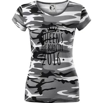 Dámské tričko Queens are born in 2016 - Dámské maskáčové triko - XL ( Šedý maskáč )