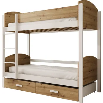 Postel ADRK Patrová postel JORI, CH-JOR-W-A-200-M, 200x90 cm s matrací, bílá/dub artisan