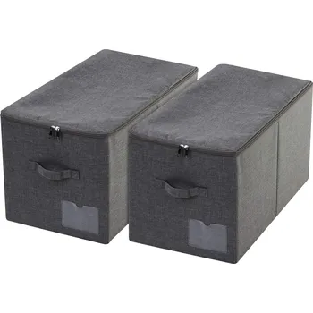 Úložný box Sada 2 Úložných Boxů Amonsen s Víky – Skládací, Pevné a Pratelné, Černošedé