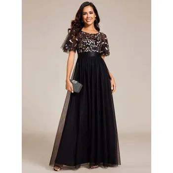 Dámské šaty Maxi šaty s krajkovým topem a flitry Barva: Černá, Velikost: 6XL