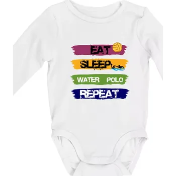 Kojenecký body Eat sleep watter polo barevné - Body kojenecké s dlouhým rukávem - Dlouhý r. 3-6 měs ( Bílá )