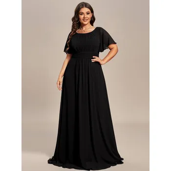 Dámské šaty Skládané šaty pro družičku s kulatým výstřihem Barva: Černá, Velikost: 7XL