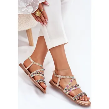 Dámské sandále Dámské sandály se zdobením a pletenými pásky panterka Delyra Barva: Béžová, Velikost: 39