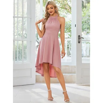 Dámské šaty Šaty s ohlávkovým výstřihem, bez rukávů Barva: Pudrová, Velikost: 4XL