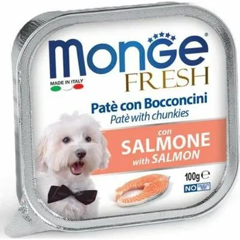 Krmivo pro psa 16ks MONGE FRESH - paštika a kousky s lososem 100g pro psy