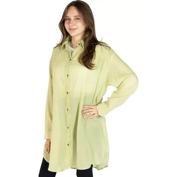 Dámská halenka Zelená bavlněná dámská košile s dlouhým rukávem Savitree Light Olive - Long, jednobarevná, Sittar UNI
