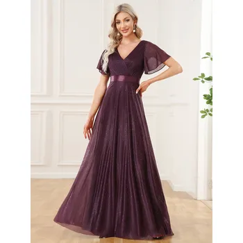 Dámské šaty Třpytivé maxi šaty s obálkovým výstřihem Barva: Fialová, Velikost: 6XL