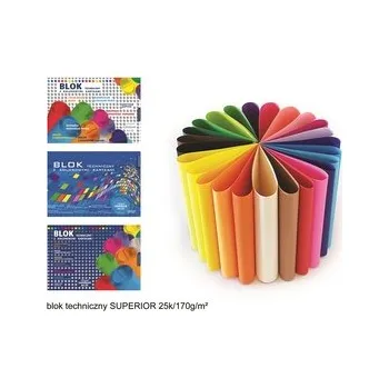 Set školních potřeb Blok techniczny kolorowy Superior A4 25 kartek 10szt/opak 170gm
