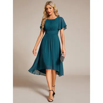Dámské šaty Svatební šaty pro hosty midi s volánkovým rukávem Barva: Tyrkysová, Velikost: 9XL